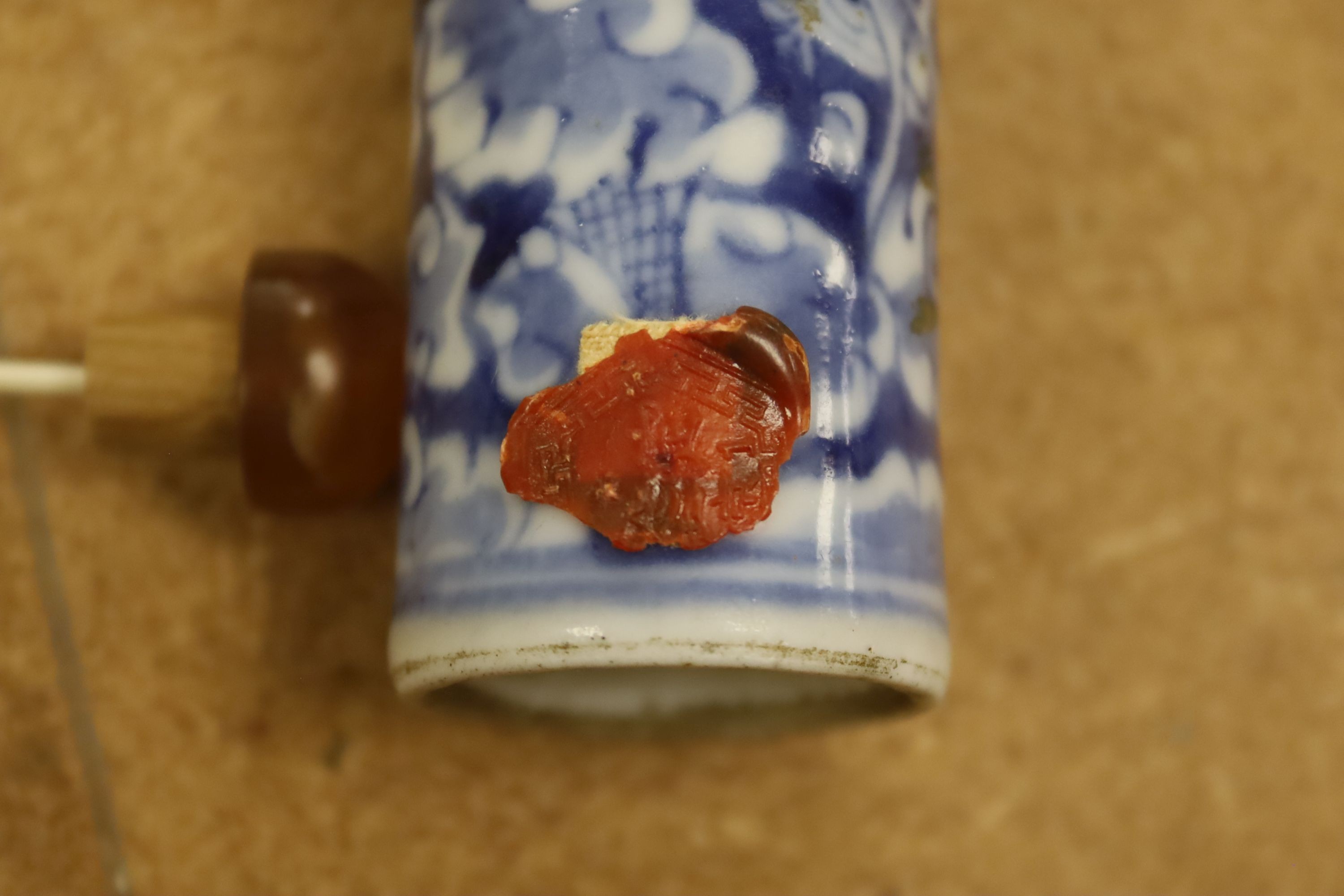 A Chinese blue and white snuff bottle, 9cm high including stopper